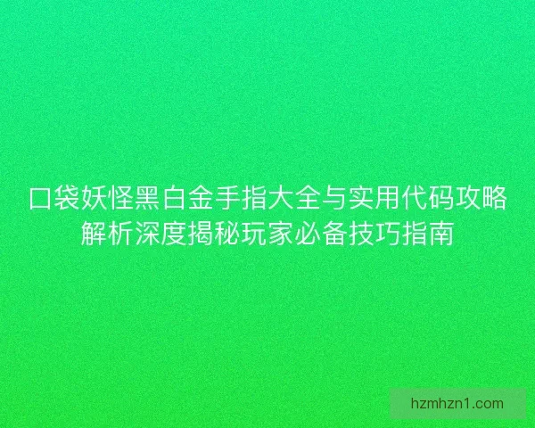 口袋妖怪黑白金手指大全与实用代码攻略解析深度揭秘玩家必备技巧指南